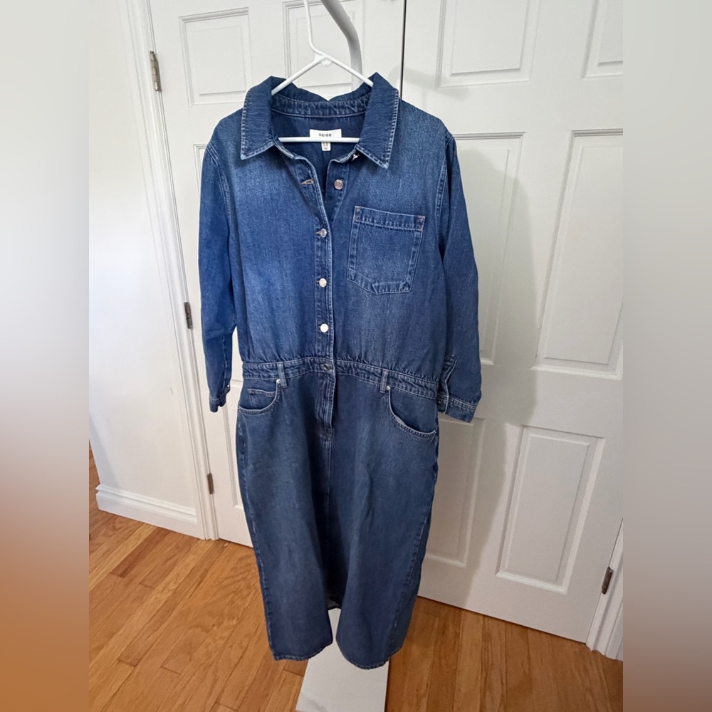 NWT Reiss Terra Petite Denim Button-Through Midi Denim Dress Size 14 Petite - Picture 7 of 8